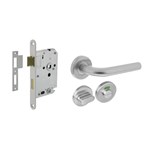 Intersteel deurbeslag set - toilet-/badkamersluitingslot  63/8 mm wit - deurkruk recht - RVS geborsteld